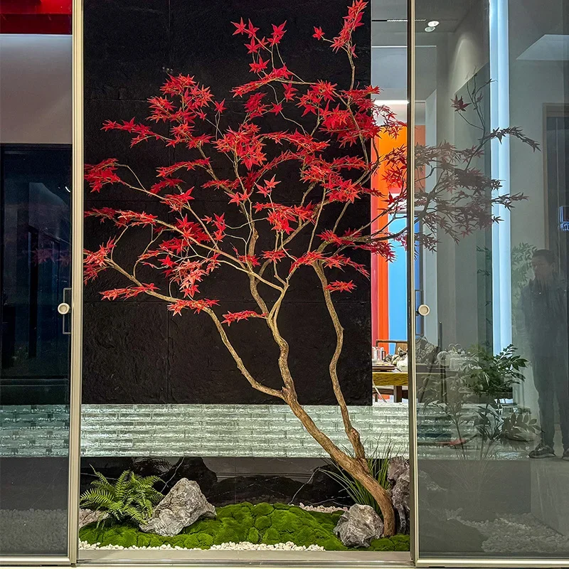 Simulation maple tree fake red large shopping mall hotel green plants indoor and outdoor floor simple decoration landscaping