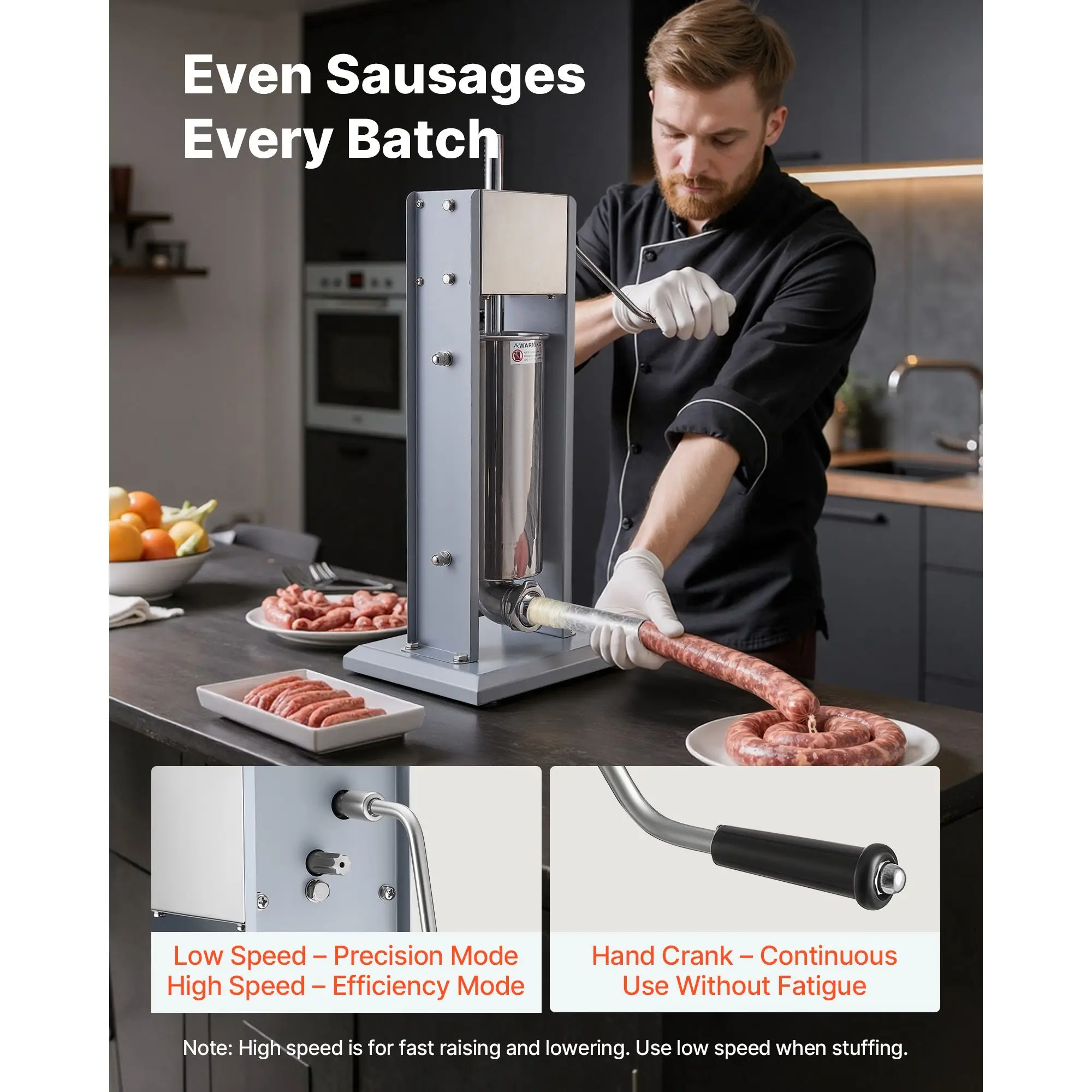 Manual Sausage Stuffer, 11 LBS / 5 L Vertical Meat, Heavy Duty Casing Stuffing Machine, Dual-Speed Stainless Steel Filler with 5