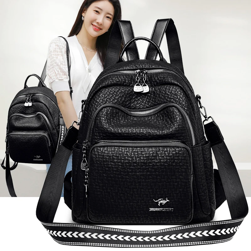 Large Backpack Women Leather Rucksack Women's Knapsack Travel Backpacks Shoulder School Bags for Teenage Girls Mochila Back Pack