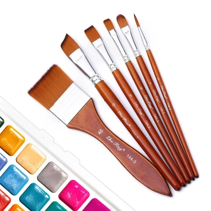 9pcs professioneller Holzpackung Pinsel Nylon Borstenpinsel für Künstleranfänger