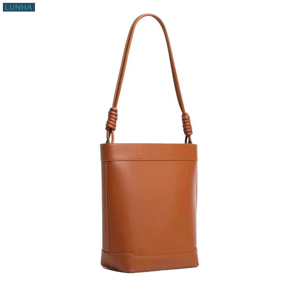 Women's PU Leather Handbag Shoulder Bucket Bag Knot Strap Luxury Design Versatile Small Tote Purse for Ladies