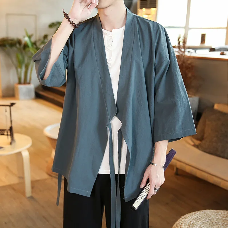 Japanese Men Cardigan Kimono Traditional Japanese Samurai Clothing Streetwear Yukata Male Shirt Haori Mens Kimono Shirt 4XL 5XL