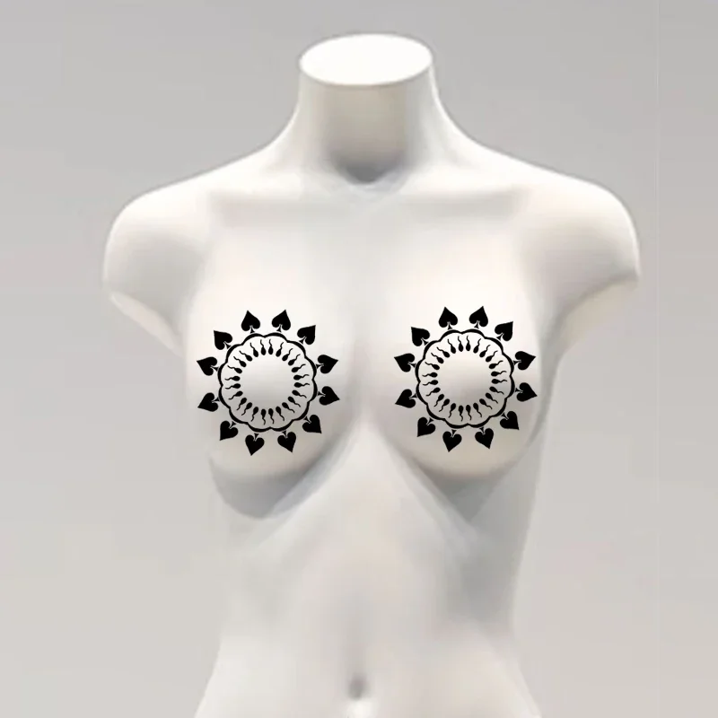 Spade flower pattern chest nipple stickers sexy pattern temporary stickers waterproof and sweat-proof color tattoo stickers
