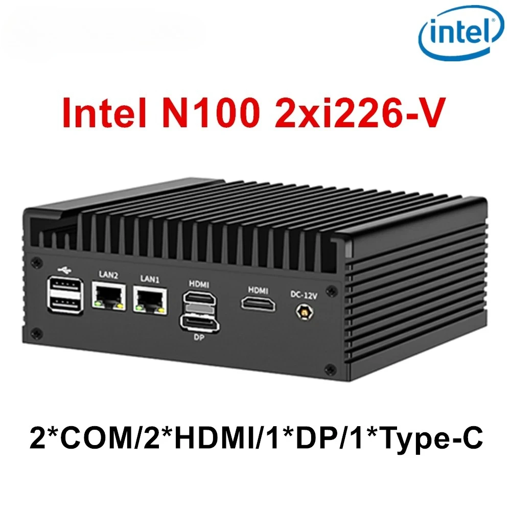 第12世代 Intel N100 ファンレスミニPC 2xi226-V 2.5G 2*COM NVMe 1*DP 効率的な冷却 ソリッドファイアウォールサーバー 産業用コンピューター