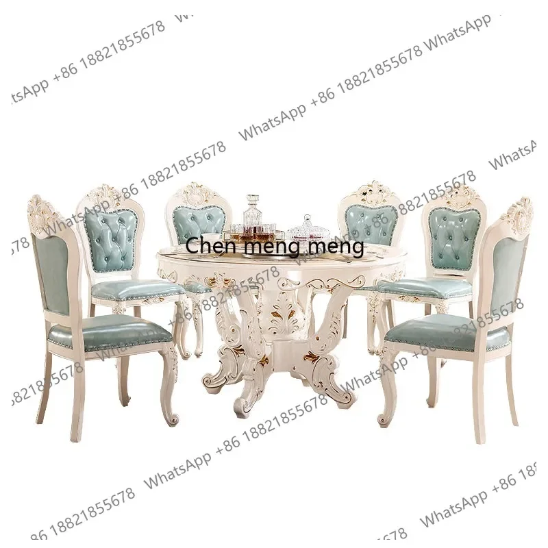 X188 European solid wood dining table French round table all solid wood paint free turntable, dining table and chair combination