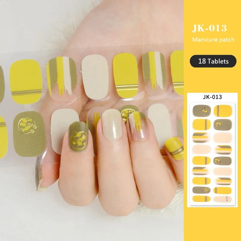 18 Tips Semi-cured Gel Nail Stickers  3D Gilding Phototherapy Nail Polish Adhesive Stickers Full Cover Nail Decals  Nails Art