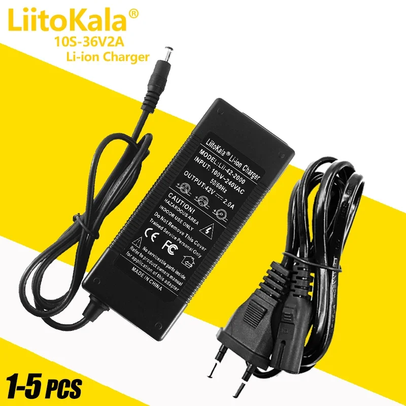 1-5pcs LiitoKala 10S 36V/42V 2A 18650 Charger 100-240V Input Lithium Li-ion Charger For 36V Electric Bike wo-wheel Vehicle