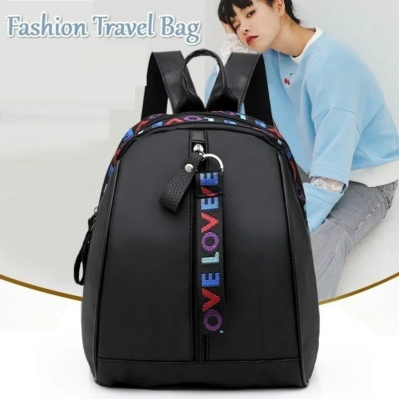 

Fashion All-match Oxford Cloth Backpack Color Webbing Solid Double Back School Bag Ladies