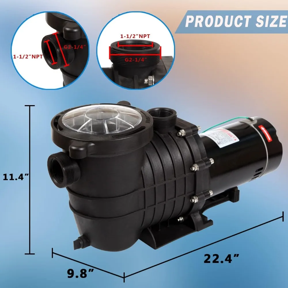 2HP 110V / 230V مضخة حمام سباحة مزدوجة الجهد 114GPM فلتر حديقة تحت الأرض وأعلى مضخة مياه لحمامات السباحة الأرضية - رائجة البيع!