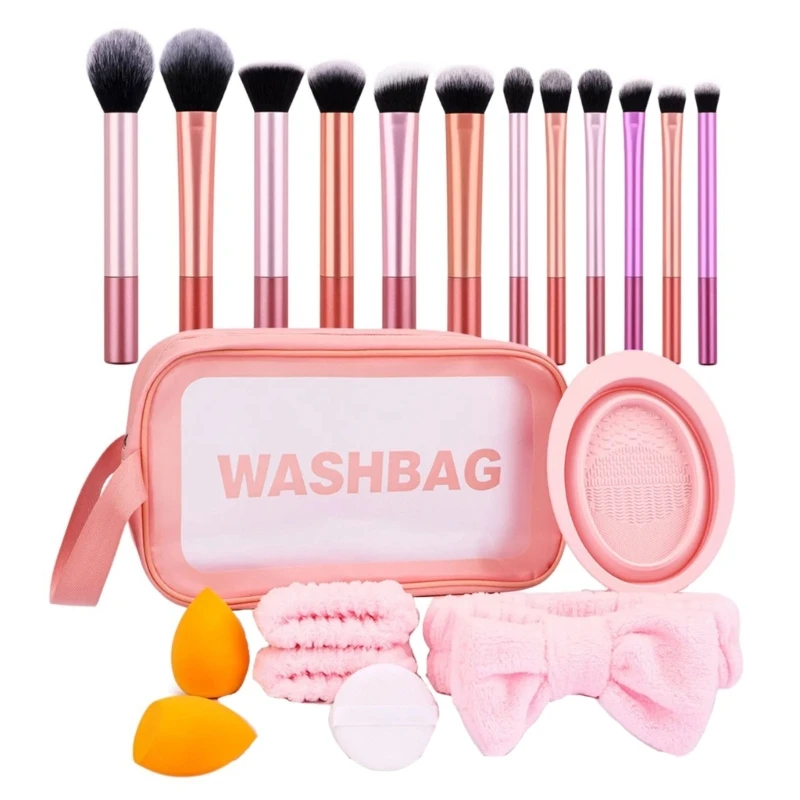 20 Pcs Basic Essentials Brush Set with Powder Puff Makeup Brush Set Cosmetic Brush Set Full Face Make Up Brushes E1YF