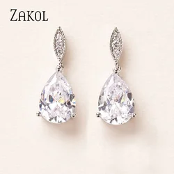 ZAKOL Nickle Free Fashion Water Drop Zircon Dangle Earrings for Women Simple Crystal Bridal Wedding Jewelry Wholesale EP2040
