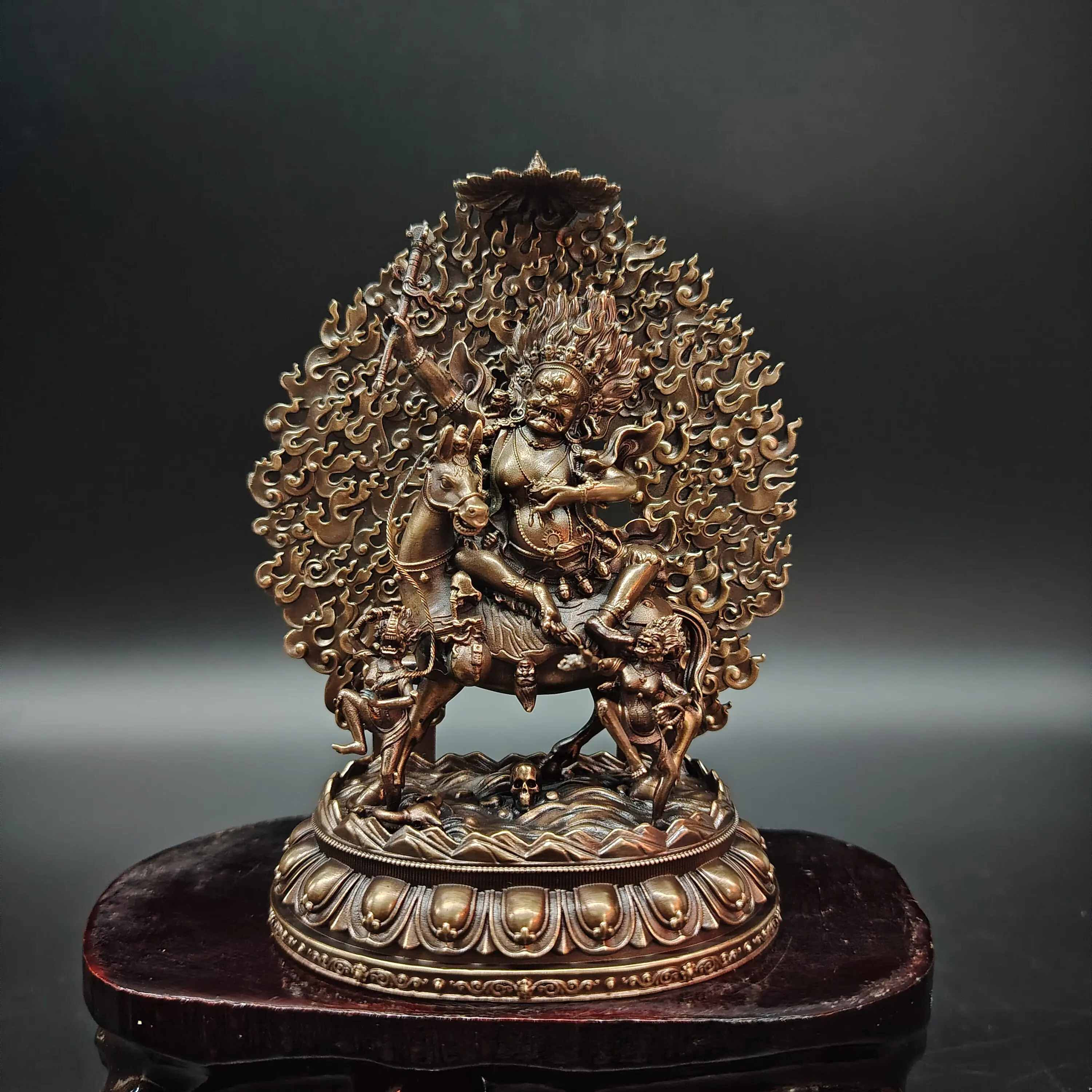 Tibetan Fine Carved Copper Palden Lhamo Protector Goddess Statue 12cm Home Altar Fillable Blessing