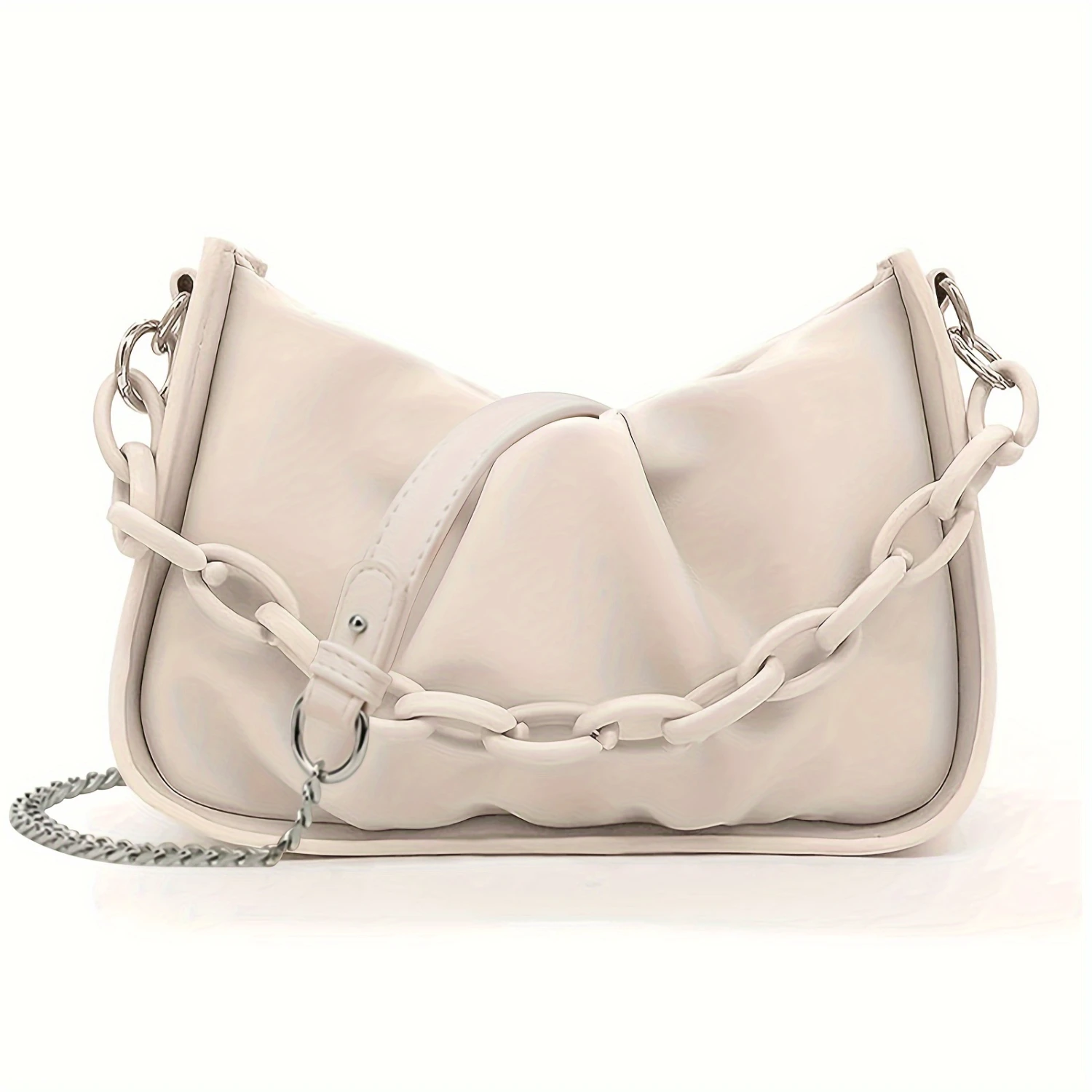 Sweet Style Shoulder Bag - Soft PU Leather Pleated Cloud Purse - Mini Crossbody Evening Purse - Chic Ruched Handbag With Chain S