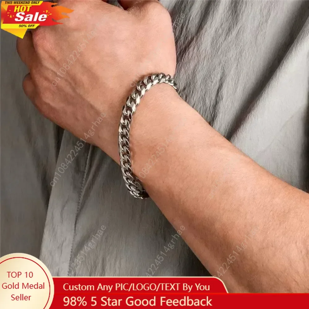 

21cm Hot Trendy Cuban Chain Men Bracelet Classic Stainless Steel 3 5 7mm Width Chain Bracelet For Men Women Jewelry Party Gift