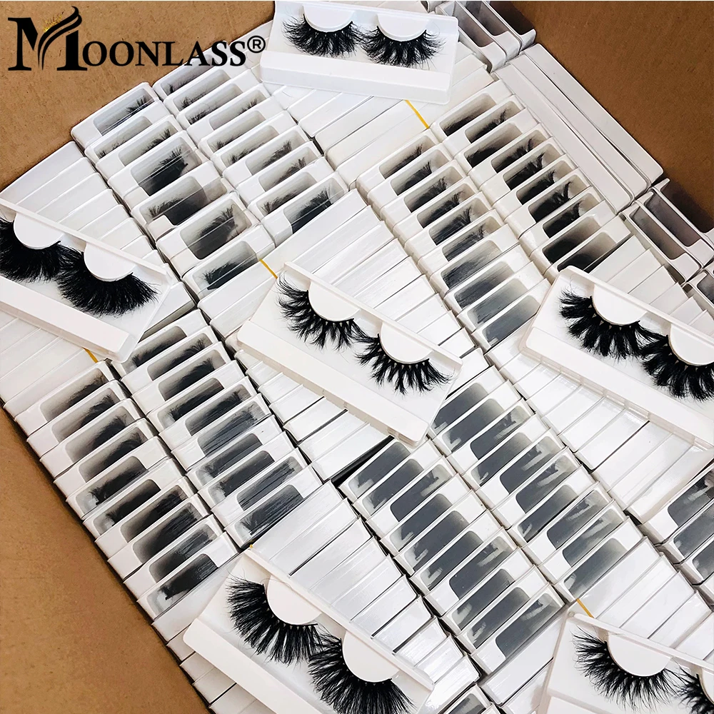 30/50/100 Pairs 25mm Fluffy Long Mink Lashes Wholesale Full Thick Natural Handmade False Eyelashes Extension With Tray Makeup