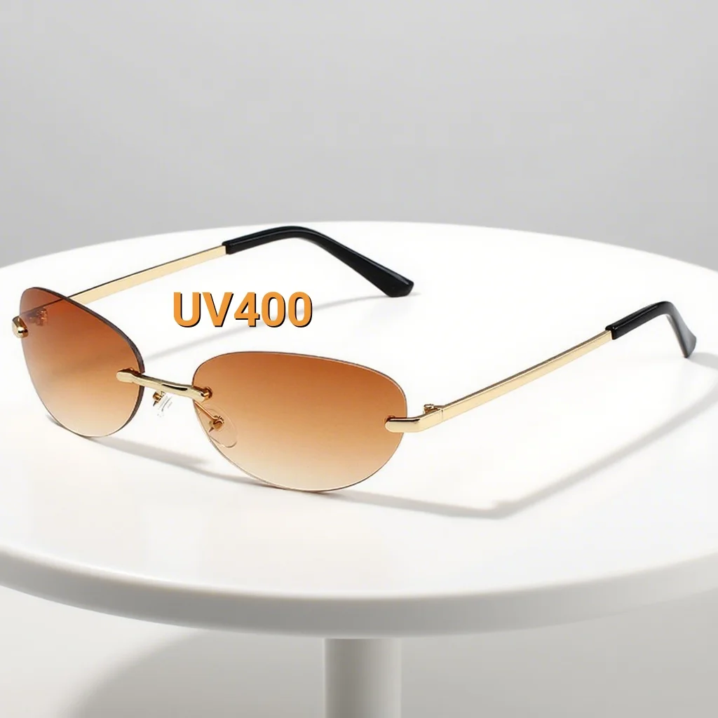 

2025 New Fashionable Frameless Cat Eye Women's Sunglasses Retro Ultra Light Neutral Outdoor Luxury UV400 Protective Sunglasses