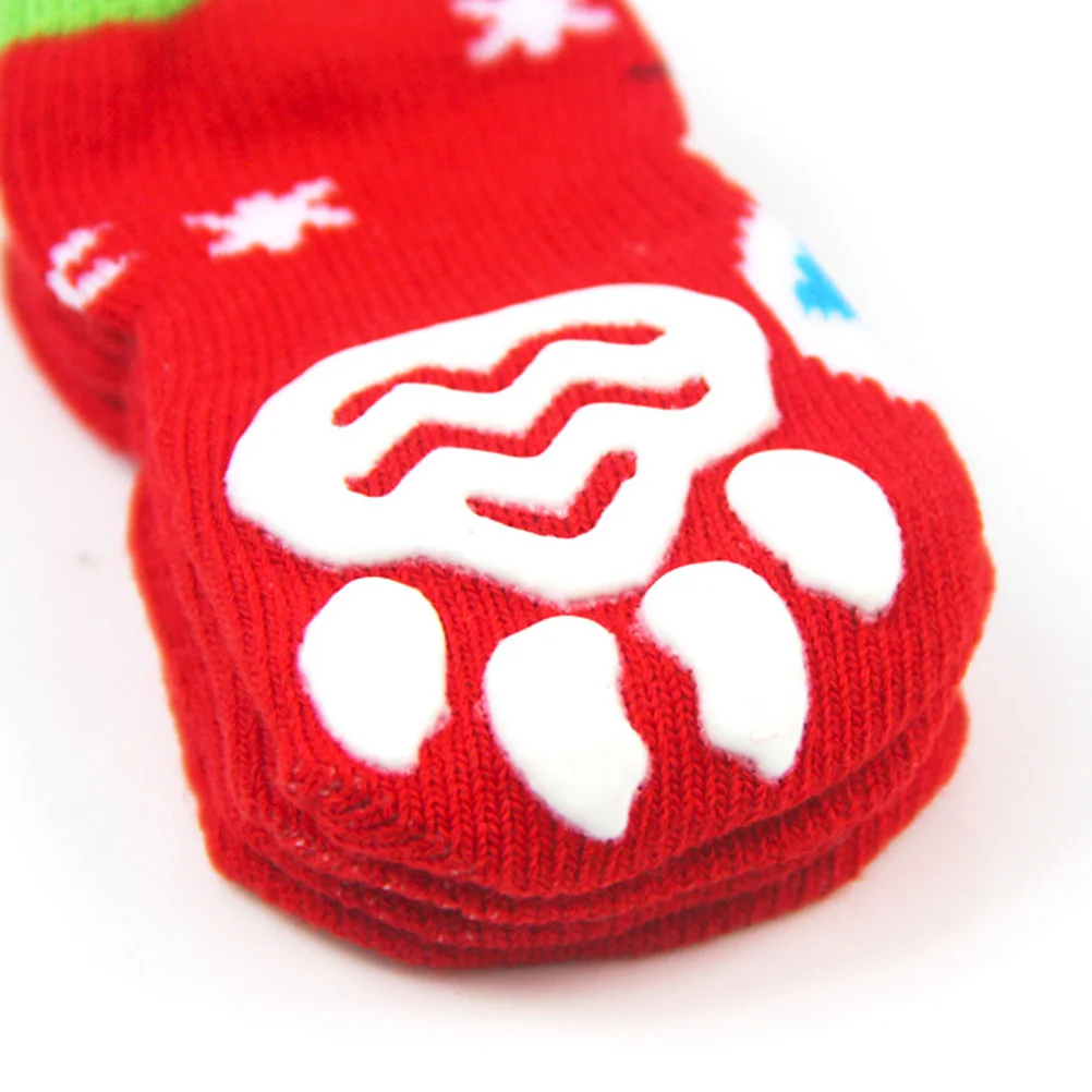 

4Pcs Warm Pet Socks for Dogs Cats Cotton Non-Slip Cartoon Pattern Winter Footwear Keeps Paws Clean from Dirt Cold