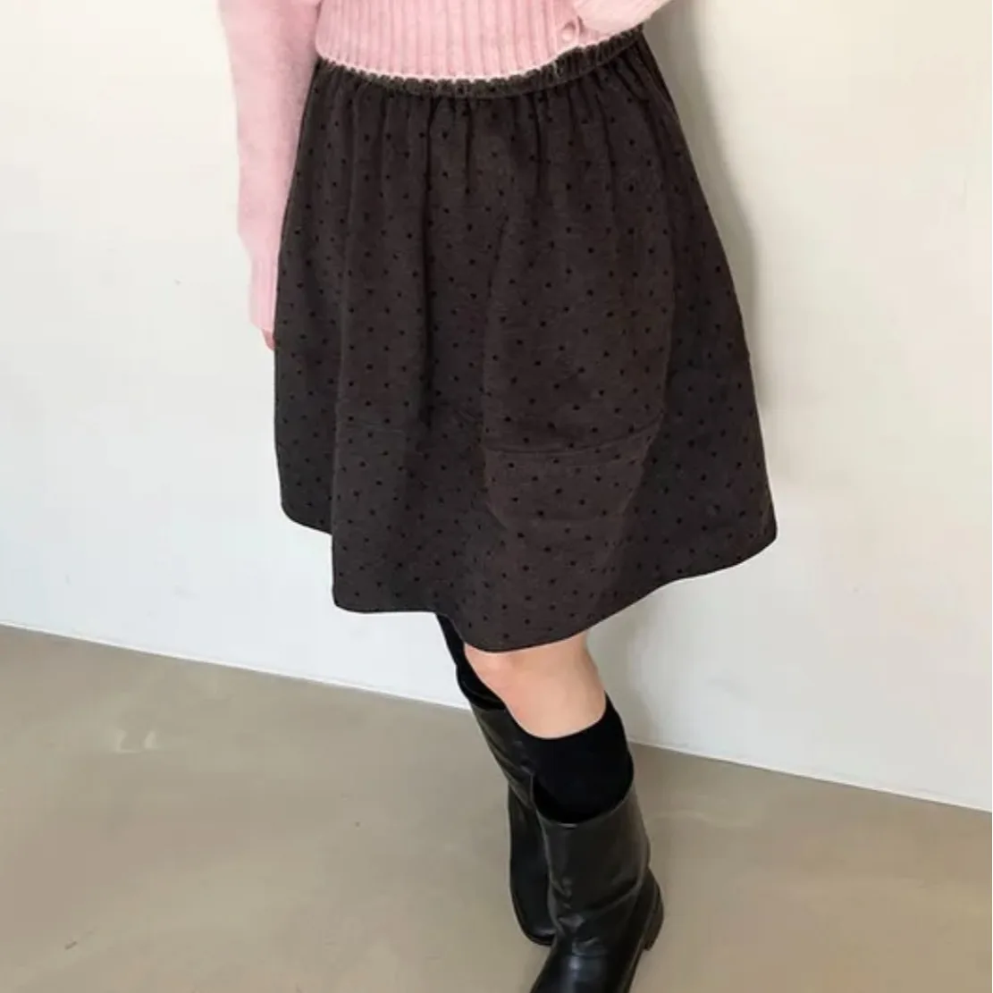 

High Waist A-Line Skirt Women's Cheered Plaid Woolen Spring Commute Sweet Younging Knee-Length Par Skirts