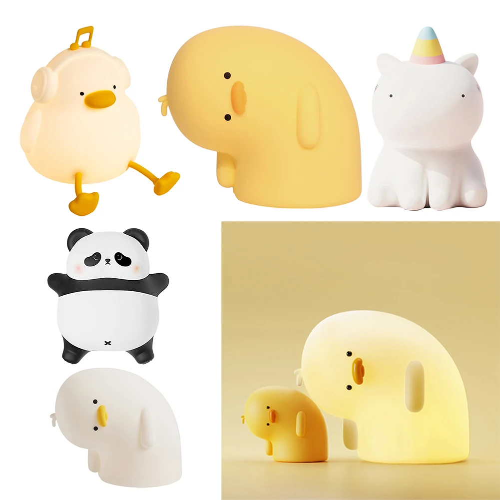 Animais silicone candeeiro de mesa usb recarregável 1200mah cabeceira bonito crianças nightlight 3 brilho ajustável decoração do quarto