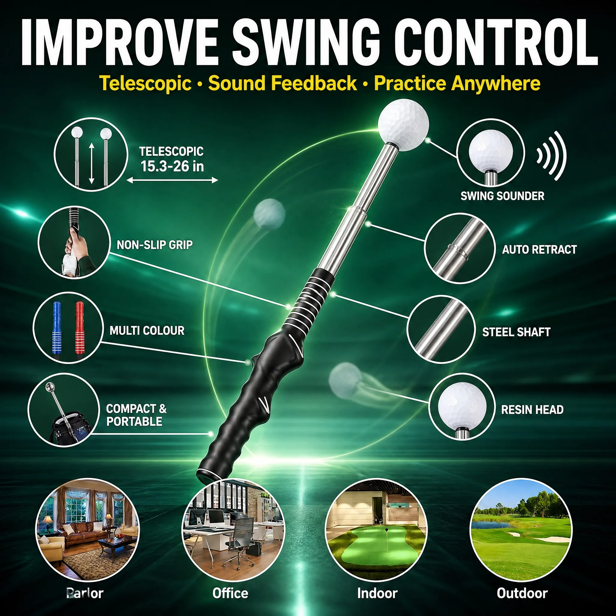 Portable Golf Retractable Swing Trainer For Beginner Practice Left Right Hands Alignment Gesture Correct Wrist Golf Training Aid