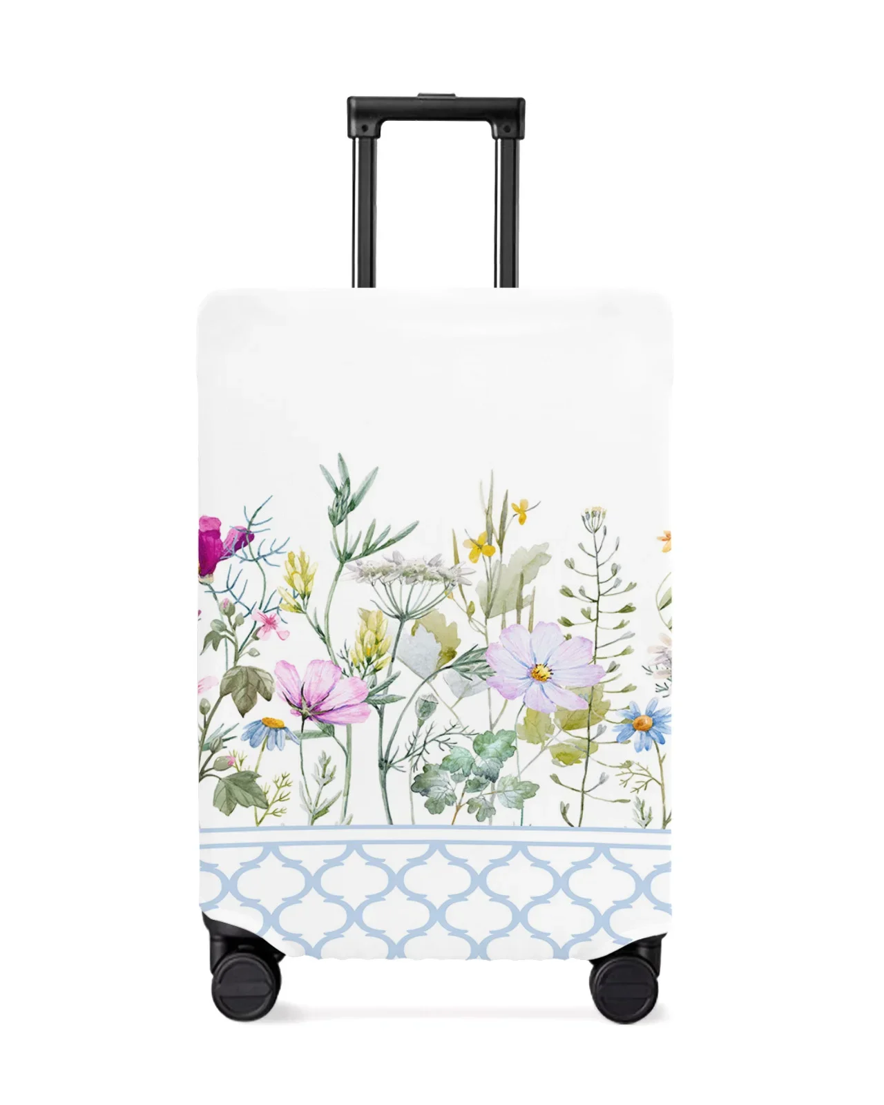 Blue Morocco Spring Flower Wildflower White Luggage Cover Travel Accessories Suitcase Elastic Dust Case Protect Sleeve