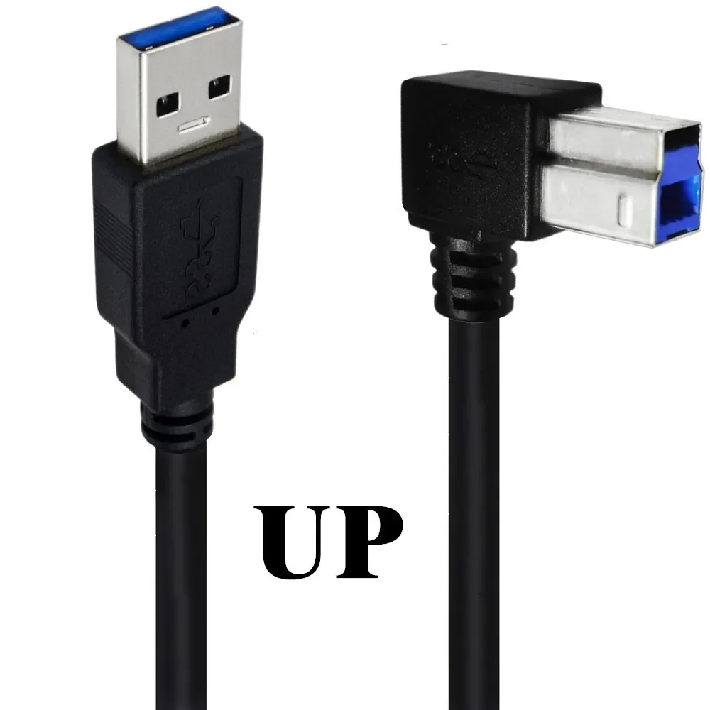 USB 3.0 USB Male To USB-B 3.0 90 Degree Up Down Left Right Angeld Type B Replacement Data Hard Disk Cartridge Printer Cable 0.5m