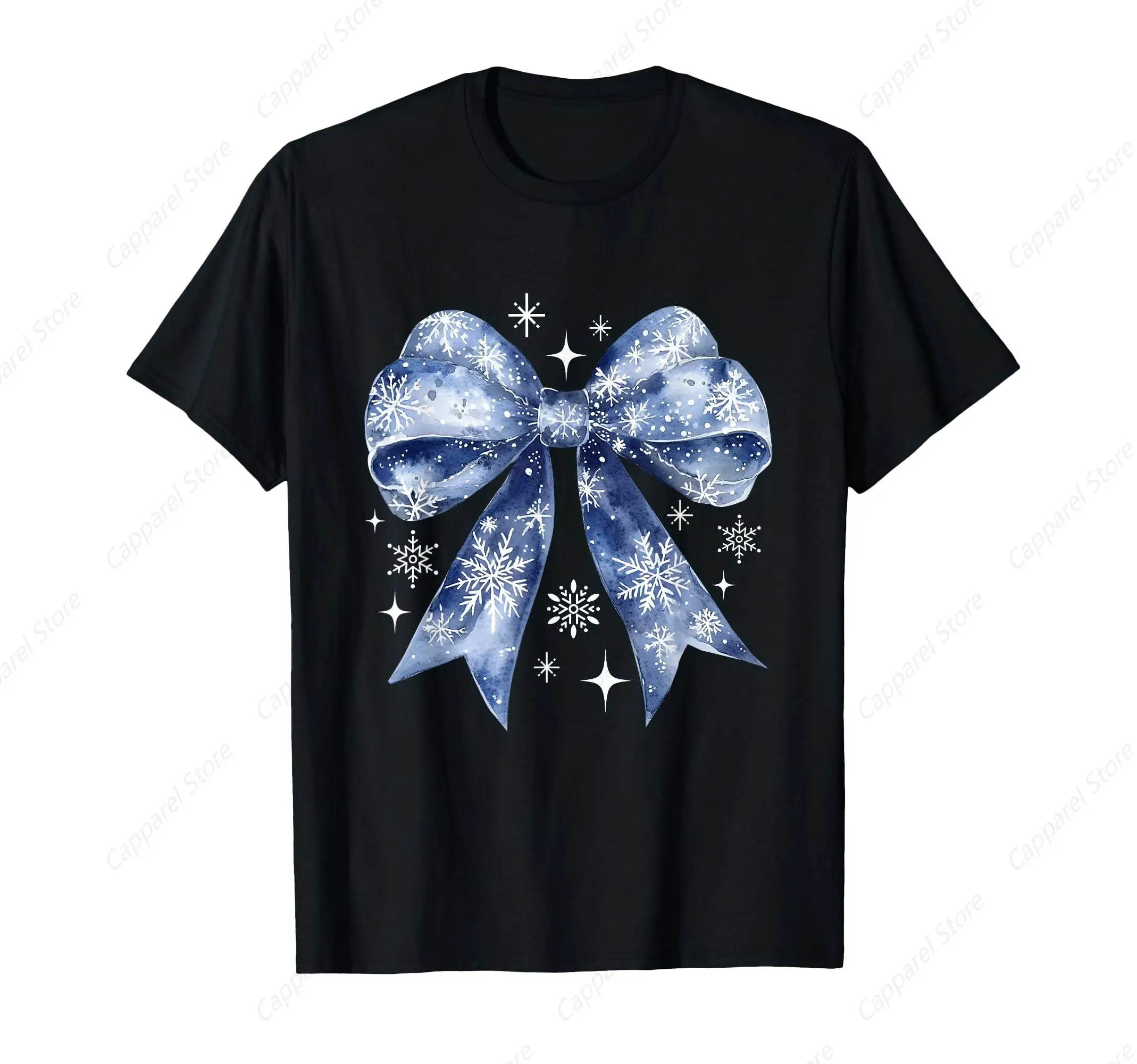 Christmas Snowflake Coquette Bow Christmas T-Shirt for Men Women Cotton Top Tee Fashion Casual Short Sleeves