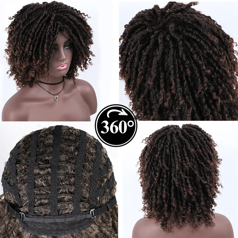 Pelucas trenzadas cortas sintéticas para mujeres negras, peluca de rastas de imitación Locs, diosa Locs, marrón, negro, rizo Afro, trenza de cabello para mujeres