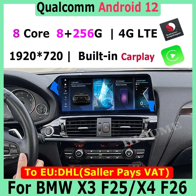 

New 12.5" Android 12 Snapdragon Car Radio Stereo Video Multimedia Player Autoradio GPS Navi for BMW X3 F25 X4 F26 CIC NBT EVO