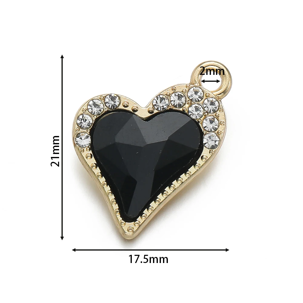 5pcs/lot Alloy with Crystal Rhinestone Charms Colorful Heart Pendants for DIY Necklace Earrings Crafts Jewelry Making Supplies