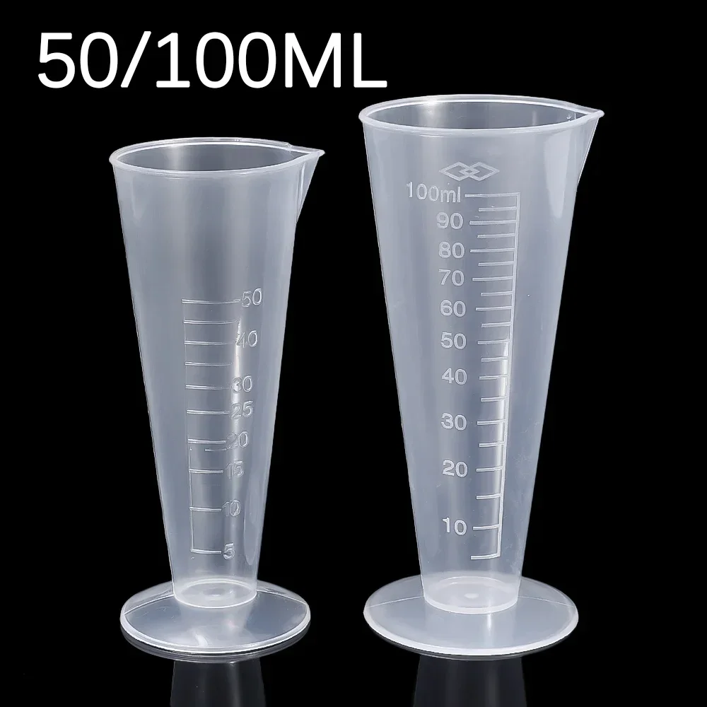 Taza medidora graduada transparente de 50/100ML, taza medidora Triangular de plástico, taza mezcladora de pintura, equipo de laboratorio,