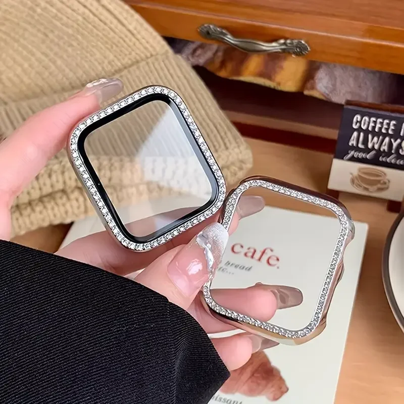 Glass+Diamond Case For Apple watch series 11 10 9 8 7 6 5 4 se 46mm 42 44mm-40-41-45mm Bling Bumper Screen Protector Accessorie
