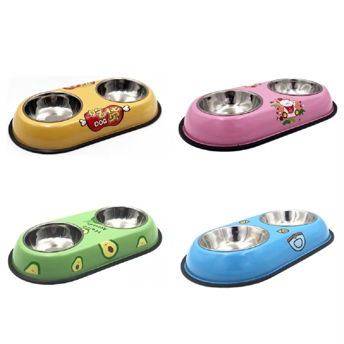 Dog Double Bowl Stainless Steel Puppy Food Water Feeder Durable Pet Drinking Dish Cat Tableware Non Slip Kitten Feeding Supplies