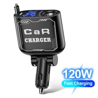 Retractable Car Charger 5 in 1 Fast Charging Super Fast Cell Phone Charger USB 3.1A Type C PD USB C Fast Charging Voltage Detect