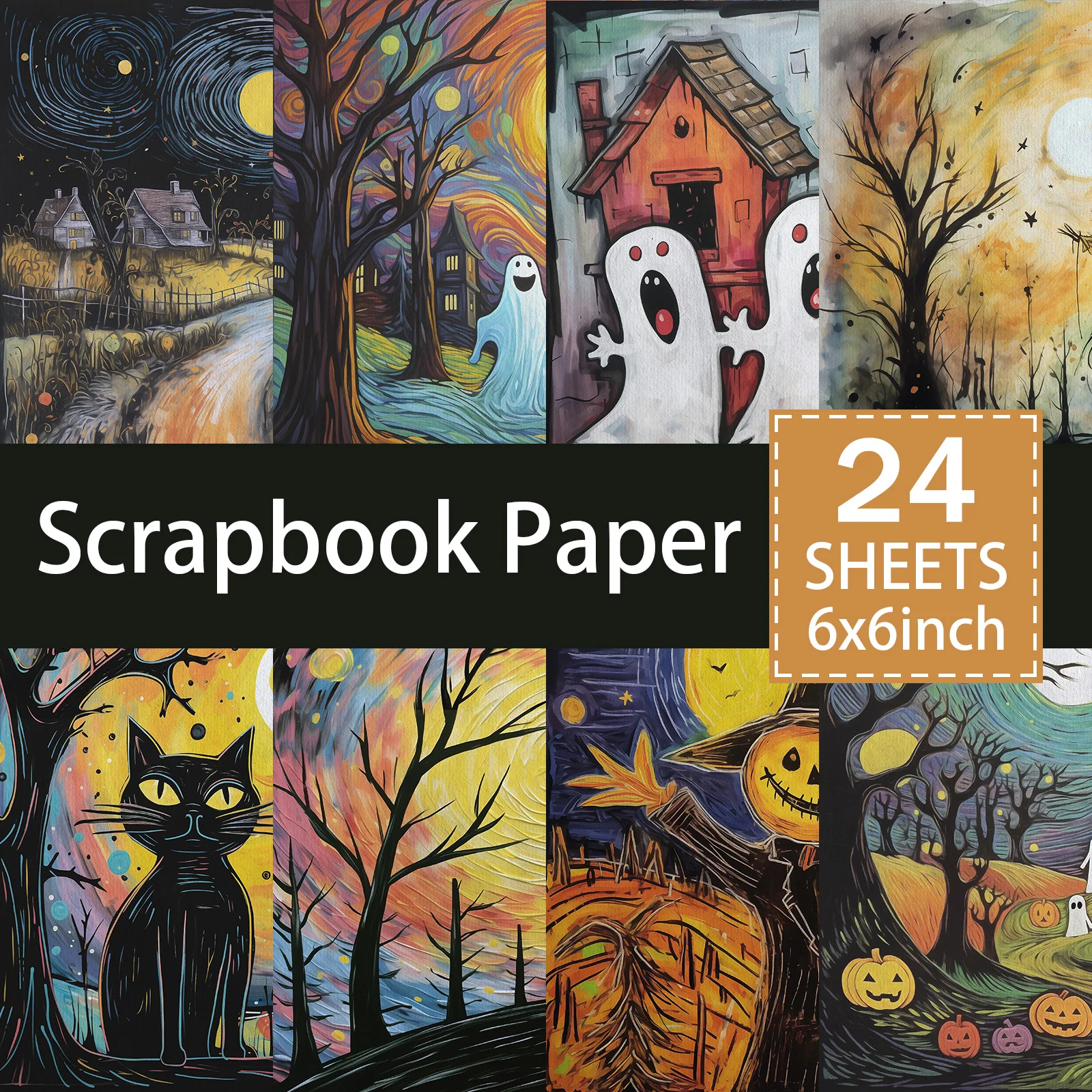 24 Sheets 6 inch Size Halloween Scarecrow Pumpkin Ghost Painting Background Vintage Grunge Journal Planning Scrapbooking