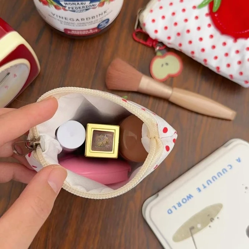 Tomato Style Coin Purse Red Polka Dot Mini Money Wallet Cute Korean Style Small Change Lipstick Earphones Storage Purses Bags