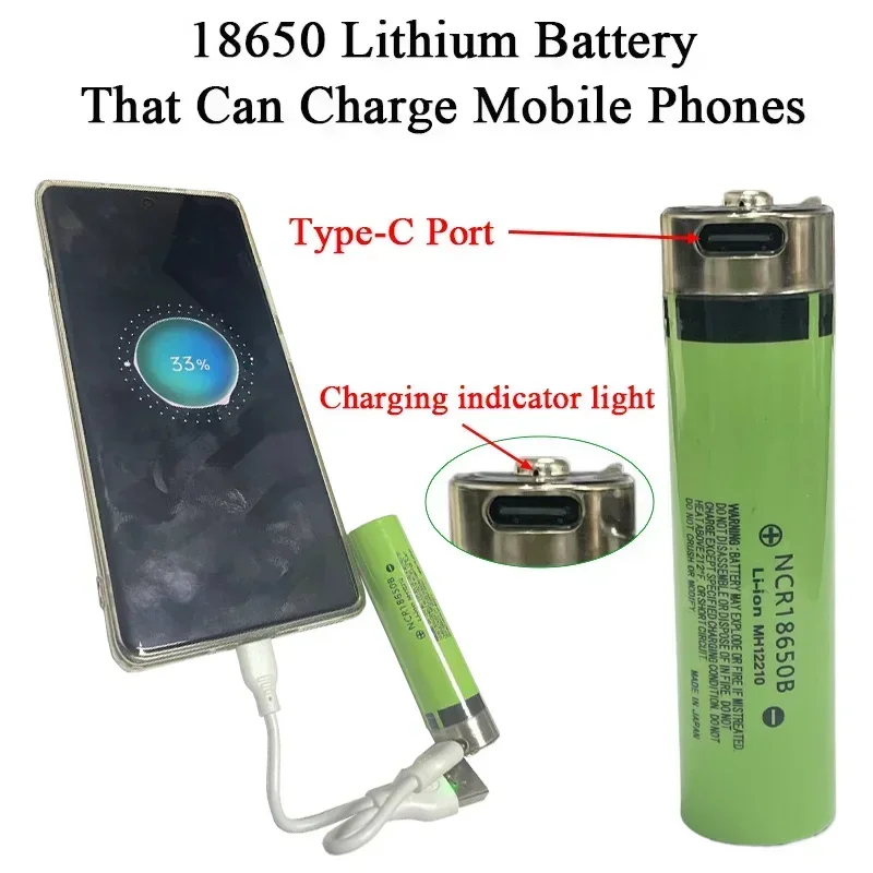 SUYIJIA 18650 Lithium Battery 3.7V 3400mAh NCR18650B Rechargeable Battery USB TYPE-C Charging Port Supports Reverse Charging