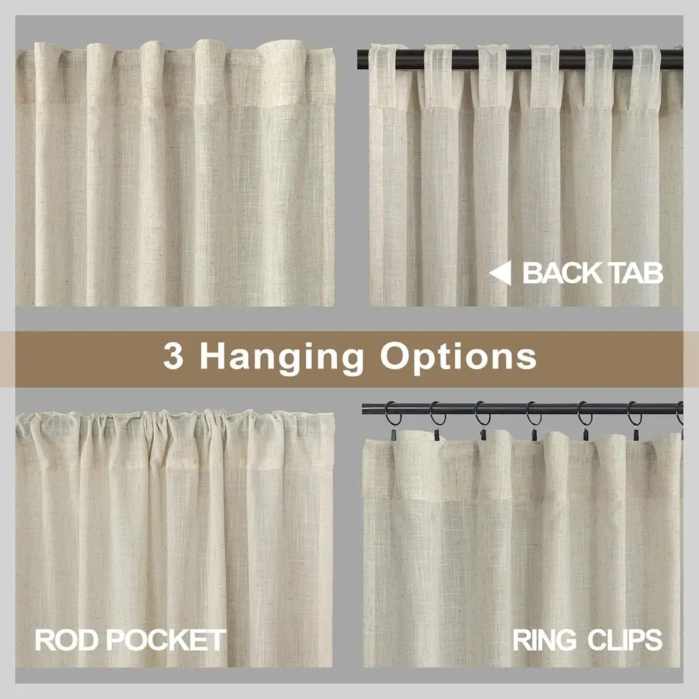ستائر شفافة من الكتان مقاس 52 × 94 لغرفة المعيشة، تصفية الضوء، لوحتين، بيج، مناسبة لأبواب الفناء ونوافذ الخليج