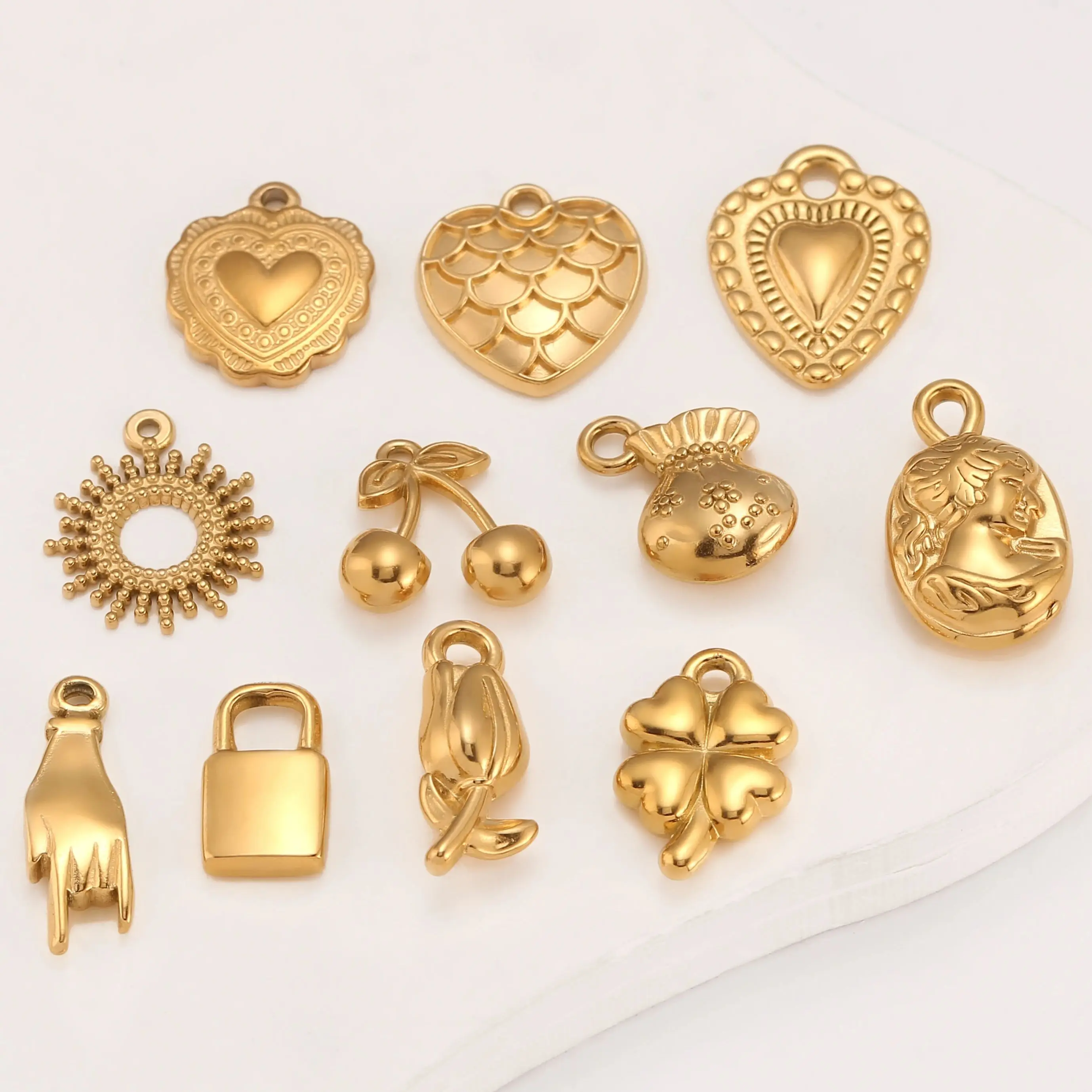3 szt. Serce/kłódka/koniczyna Charms ze stali nierdzewnej miłość Symbol dłoni wisiorki nie znikną DIY naszyjnik bransoletka akcesoria do wyrobu biżuterii
