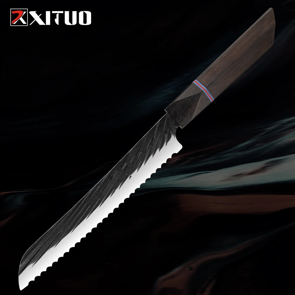 

XITUO 8 Inch Bread Knife Serrated Cheese Cake Knife Kitchen Cooking Knife 440C High Carbon Stainless Steel Sandalwood Handle