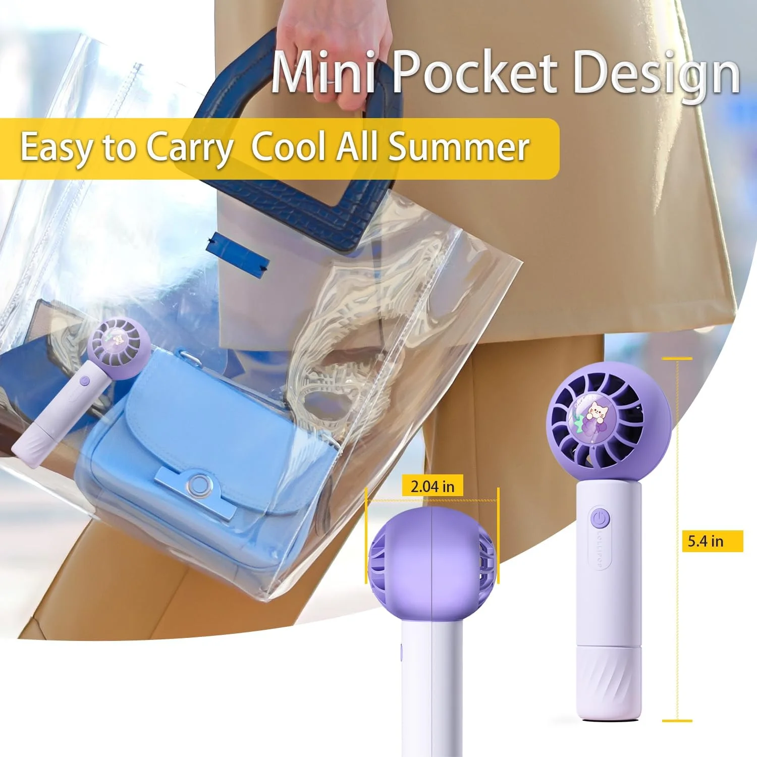 مروحة صغيرة محمولة، مروحة محمولة، تعديل سرعات USB قابلة لإعادة الشحن، مروحة محمولة قوية على شكل مصاصة لطيفة للنساء، والسفر،