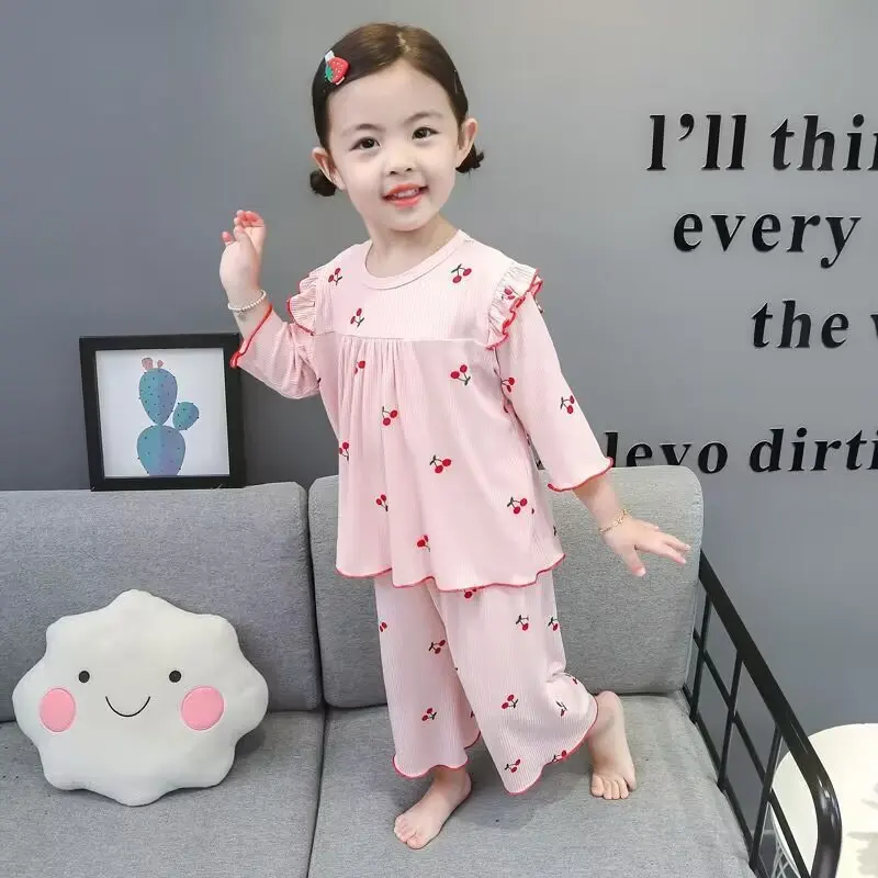 Four Seasons Children\'s Clothing Sets  Kids Pajamas Set Clothes Kids Pajamas Set Baby Girls Kuromi Printed Flower Pyjamas