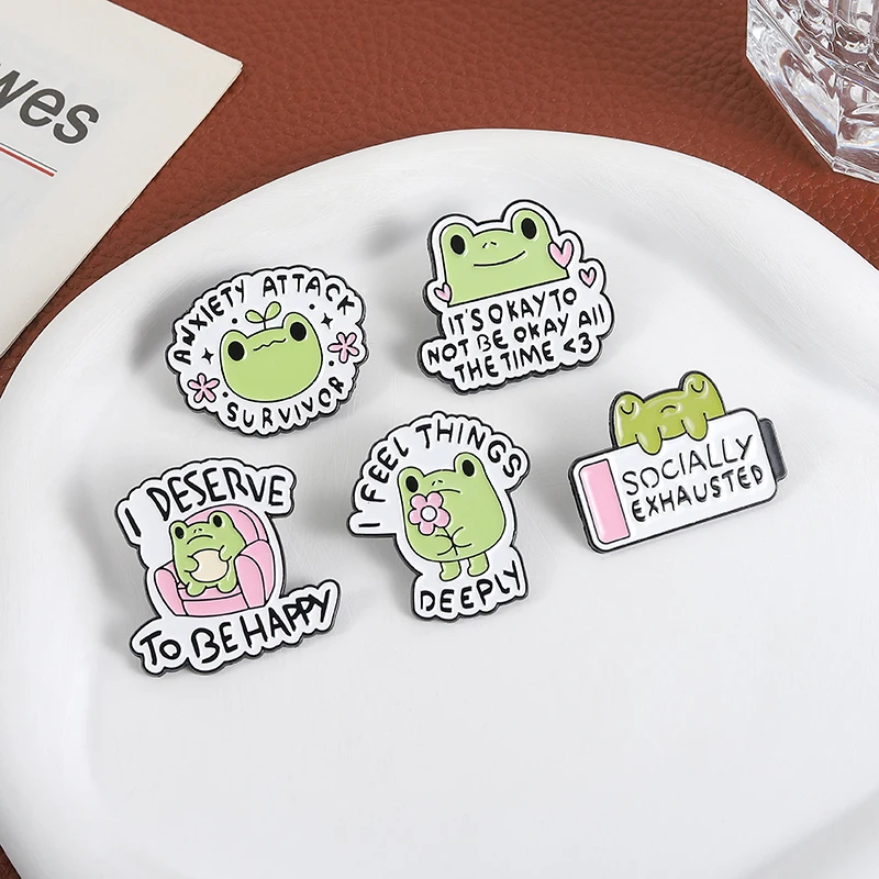 أستحق أن أكون سعيدا المينا دبوس الصحة العقلية حسنًا أن أكون على ما يرام طوال الوقت لطيف الضفدع دبابيس شارة التلبيب مجوهرات هدية #5