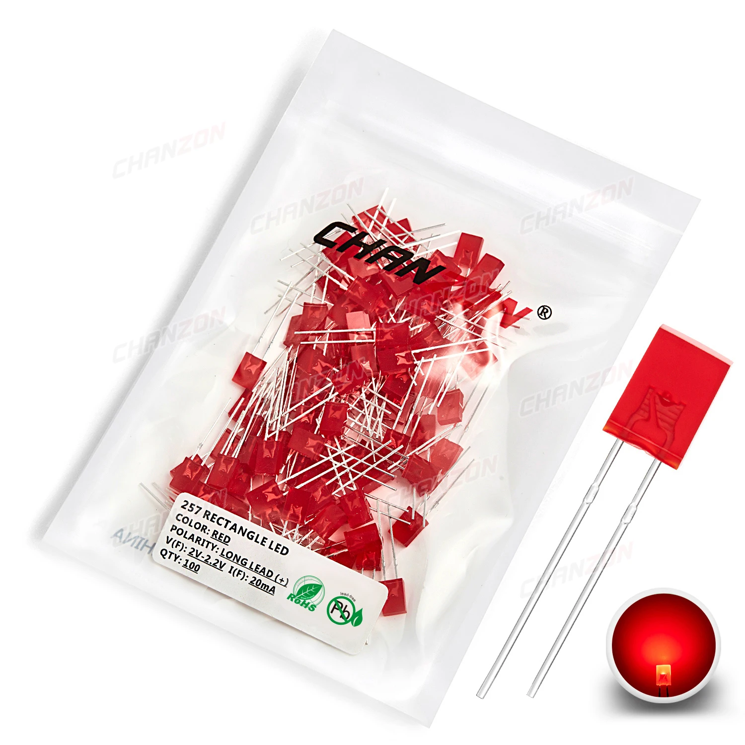 100 pcs 2x5x7 Rectangular LED Emitting Diode Lamp White Red Green Blue Yellow Orange Clear Diffused Color Square DIY Indicator