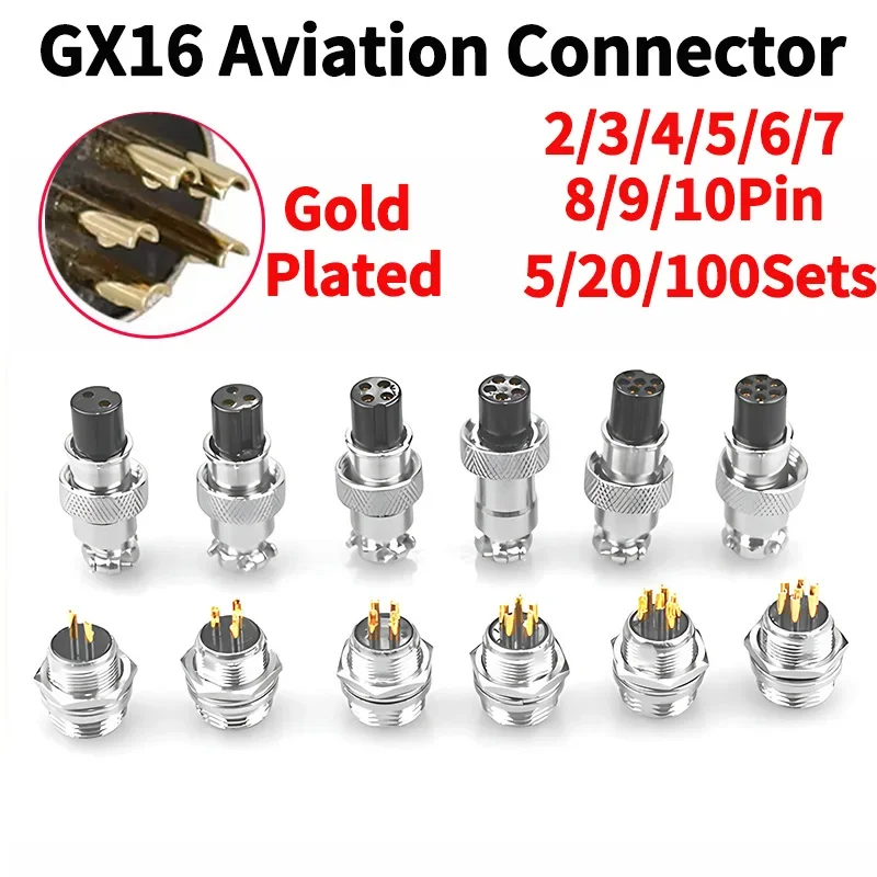 5/20/100 Sets Gold Plated Male&Female Docking Aviation Plug Circular Connector GX16 2 3 4 5 6 7 8 9Pins Electric Wire Connector