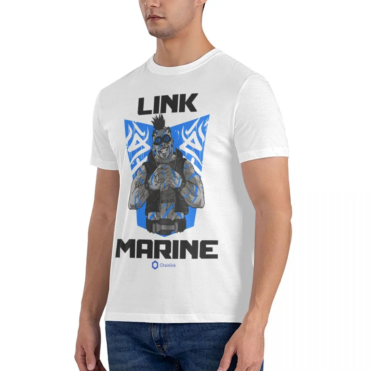 Cryptocurrency Link Marine T-Shirts Men Chainlink Funny Pure Cotton Tee Shirt O Neck Short Sleeve T Shirt Gift Clothing