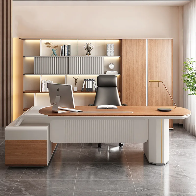 High-end desk boss table golden silk sandalwood texture president table modern simple desk furniture table and chair combination