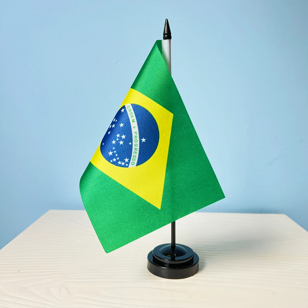 14x21cm Office Desk Cabinet Flag Of Brasil Brazilian Table Stand Pole Flagtick Brazil Room Decoration