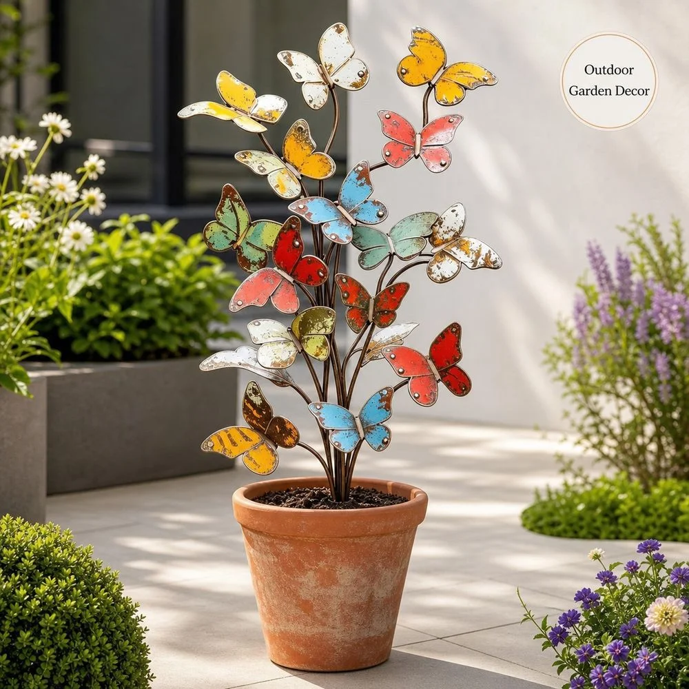 2D Flat Butterfly Garden Stake Metal Colorful Butterfly Shape Butterfly Yard Stake Decorative Decorative Yard Sign