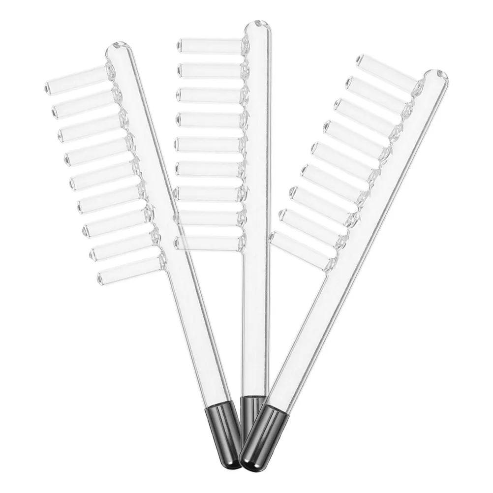 

3Pcs Transparent Electrotherapy Comb Glass High Frequency Wand for Scalp Treatment Hair Growth Device Replacement Electrode Comb